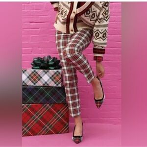 J. Crew Plaid Pants - Red and White snowy tartan sz 6